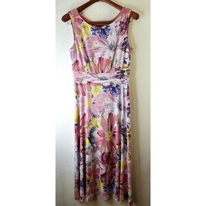 CONNECTED APPAREL Floral Maxi Dress Size 10 Stretch Flowy Spring Easter Dress
